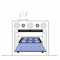 Baking Cookies in Oven Delicious Homemade Treats Illustration. vector