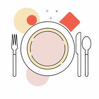 Minimalist Place Setting Line Art Pastel Pink, Cream. vector