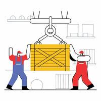 Warehouse Workers Lifting Crate Efficient Logistics Illustration. vector