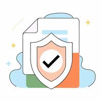 Data Security Document Shield Icon Flat Design, Pastel Colors. vector