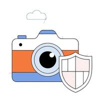 Camera Security Illustration of Protected Photos, Data Safety. vector