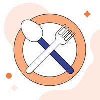 Simple Spoon and Fork on Plate Flat Design Food Icon. vector