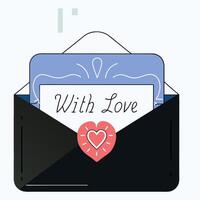 Elegant Black Envelope With Love Letter and Heart Seal Valentine s Day Design. vector