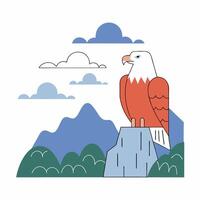 Bald Eagle Mountaintop Illustration Red, White. vector
