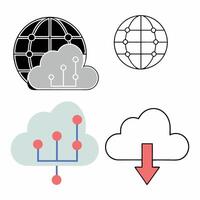 Top Network Cloud Computing Icons Global Network, Data, Download. vector