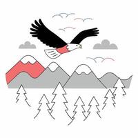 Soaring Eagle Minimalist Mountain Landscape Illustration Red, Gray. vector
