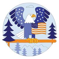 Patriotic Bald Eagle with American Flag Minimalist Illustration. vector