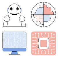 AI Icons Robot, Brain, Computer. vector