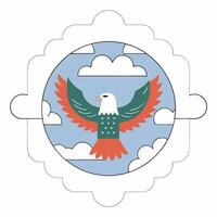 Patriotic Eagle Illustration Soaring Bird, Whimsical Style, Red, Green. vector