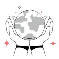 Minimalist Earth Globe in Hands Grey. vector