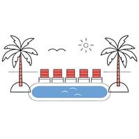 Tropical Poolside Paradise Relaxing Summer Scene with Palm Trees and Lounge Chairs. vector