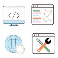 Pastel Web Development Icons Coding, Analytics. vector