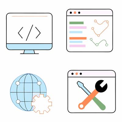 Pastel Web Development Icons Coding, Analytics.