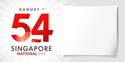 Happy Singapore's Independence day, 54 years editable poster with copy space. 3D sheet of paper, greeting card template vector