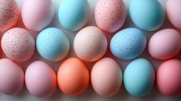 Colorful pastel eggs arranged in minimalist style for Easter decor photo