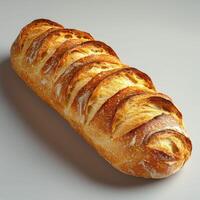 Freshly baked baguette with golden crust and sliced top photo