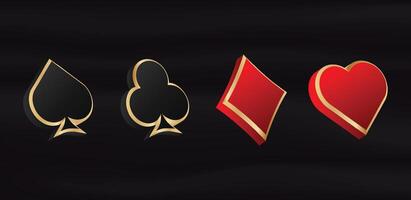 Gambling 3d card suits. Game red symbol of luck in poker vector