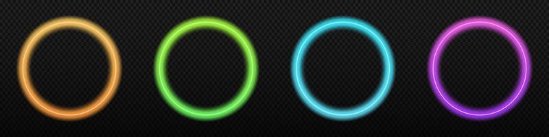 Neon circle glowing ring. Round transparent colored neon frame vector