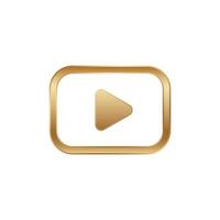 Golden play 3D button. Gold square play. vector