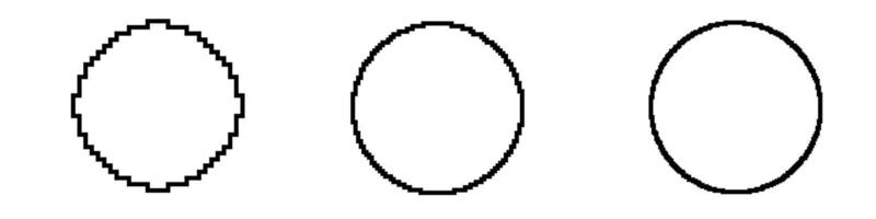 Evolution of circle. pixelated to smooth shapes vector