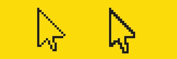 Pixel art computer cursors on yellow background vector