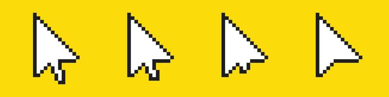 Four pixelated computer cursors on yellow background vector