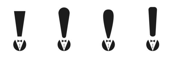 Black exclamation mark with tuxedo icon set on white background vector