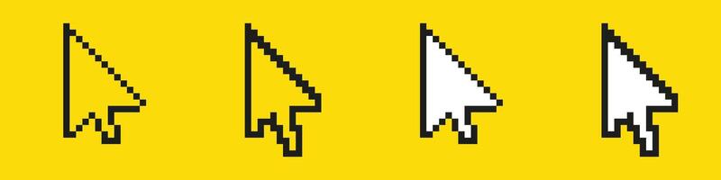Four pixel arrow cursors in sequence. digital pointer icons vector