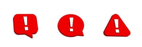 Red symbols with exclamation marks in speech balloon, circle, and triangle shapes vector