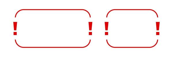 Exclamation marks inside red rectangles vector