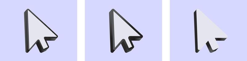 Three black and white cursor icons on light background vector