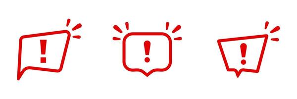 Red alert icons in speech bubble shapes with exclamation marks vector