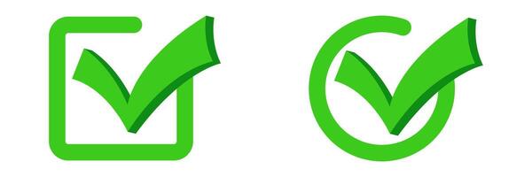 Green check mark symbols in square and circle shapes vector