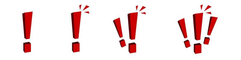 Four red exclamation marks in different angles and perspectives vector
