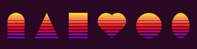 Geometric shapes with gradient sunset colors in dark theme vector