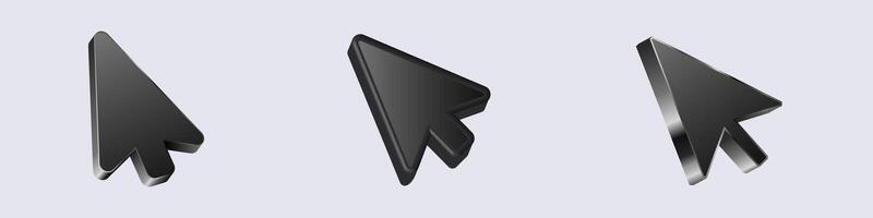 Three black 3d arrow cursors in different views vector