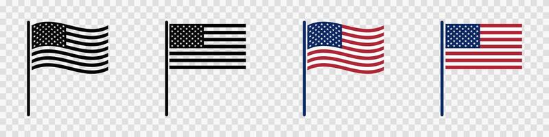 Four styles of usa flags in black and color vector