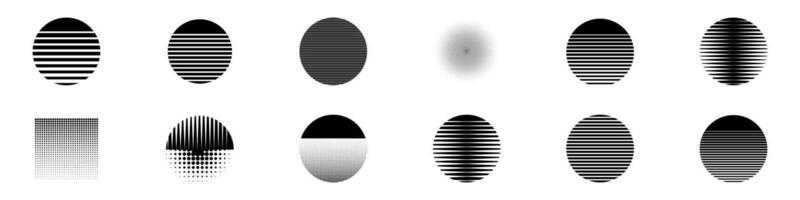 Set of geometric shapes with lines and patterns vector