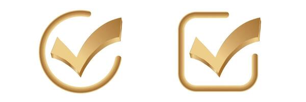 Gold check marks in circle and square frames vector