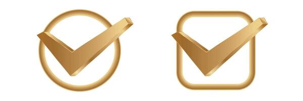 Golden check marks inside circle and square icons vector