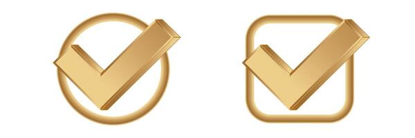 Golden check mark icon for confirmation and approval vector