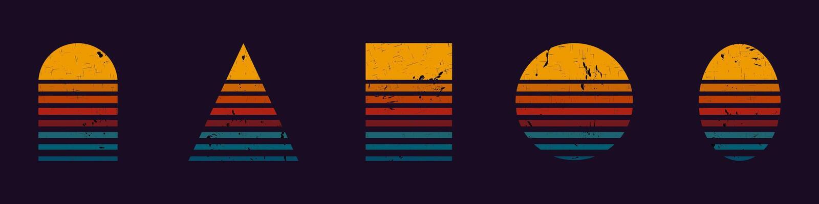 Geometric shapes with striped sunset design