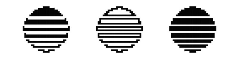 Three pixelated black and white striped ovals in a row vector