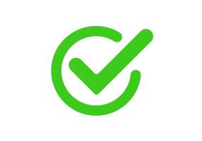 Green check mark inside circular frame for approval and confirmation vector