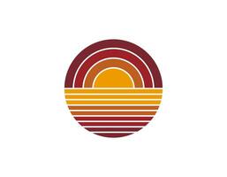 Retro sun circle with geometric stripes in eighties style vector