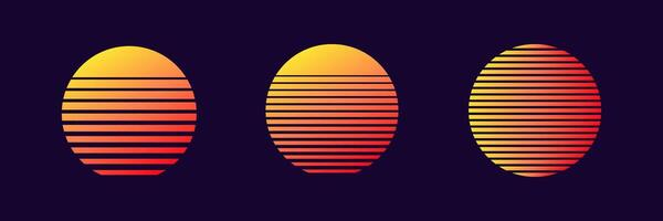 Geometric gradient circles with striped patterns in warm tones vector