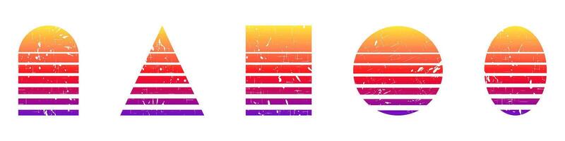 Geometric shapes with gradient stripes and grunge texture vector