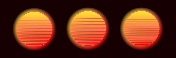 Glowing abstract circles with stripe patterns in orange and red hues vector