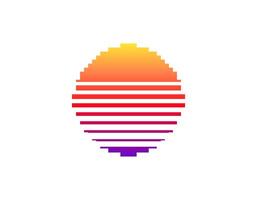 Retro sun with geometric shape in eighties bright style vector