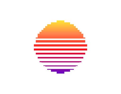 Retro sun with geometric shape in eighties bright style
